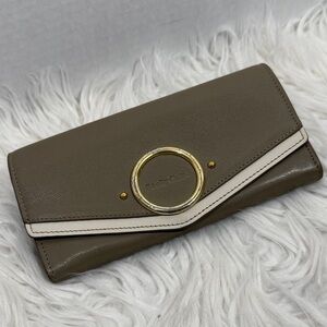 See by Chloé Aura long leather flap wallet motty grey white trim